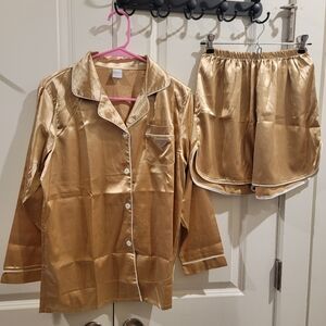 Elegant Gold Satin Women's Pajama Set